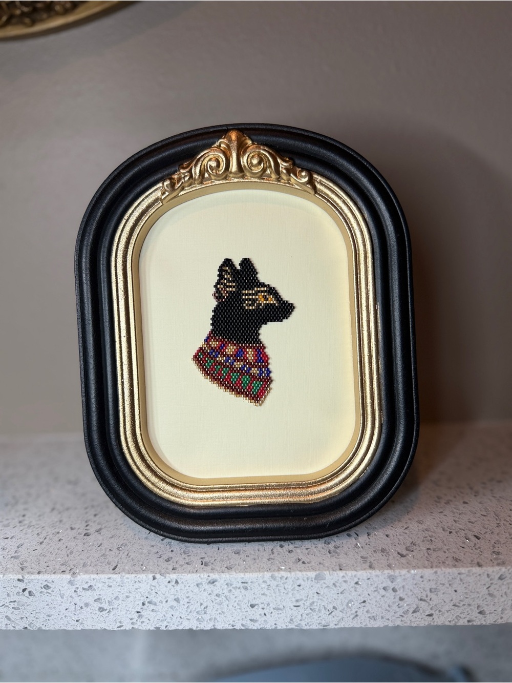 Egyptian Cat Mini Framed Bead Art • Black Gold Luxe Decor - Picture 5 of 6